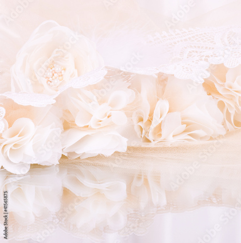 Photo: Vintage lace with flowers on background Vintage lace with flowers on background