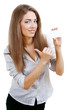 beautiful woman showing card beautiful woman showing card