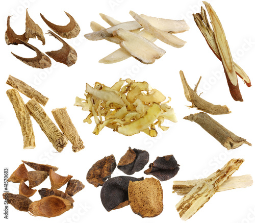 Photo: Herbal medicine : Dried Chinese herbs isolated on white Herbal medicine : Dried Chinese herbs isolated on white