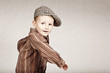 Photo: Happy retro boy in motion. Happy retro boy in motion.