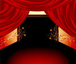 Red curtains and red floor with stars background