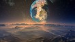 Huge blue planet against a fantastic landscape