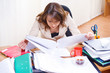 Tired woman reading papers