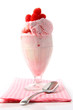 Photo: Raspberry sundae with napkin on white Raspberry sundae with napkin on white