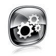 Tools icon black glass, isolated on white background