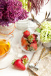 Breakfast with tea and strawberries Breakfast with tea and strawberries