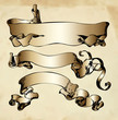 Set of engraving vintage ribbons with old paper
