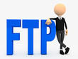 3d person near letters FTP over white background