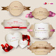 Collection of gift cards with ribbons. Vector background