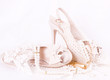 The beautiful bridal shoes, lace and beads