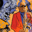 saxophonist on a grunge background