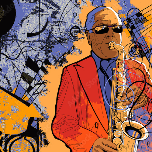 Vector: saxophonist on a grunge background saxophonist on a grunge background