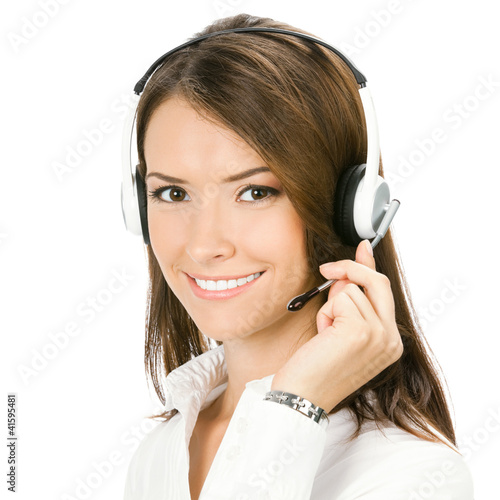 Photo: Support phone operator in headset, isolated Support phone operator in headset, isolated