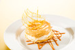 Delicious creamy dessert with caramel topping