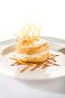 Delicious creamy dessert with caramel topping