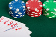 Chips and cards for the poker.