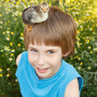 boy cute with chiken on his head boy cute with chiken on his head