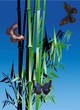 bamboo and butterflies on blue background