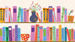 Book shelves at home with vases