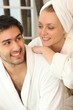 Couple relaxing together after a shower