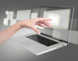 hand pushing on a touch screen interface hand pushing on a touch screen interface