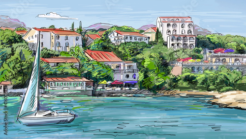 Illustration: Croatia town street - illustration Croatia town street - illustration