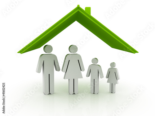 Illustration: Illustration of a house with family. safe home child protection Illustration of a house with family. safe home child protection