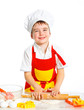 Beautiful caucasian boy making a cake