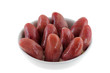 Photo: A bowl of Fresh Chicken Hearts isolated on a white background A bowl of Fresh Chicken Hearts isolated on a white background