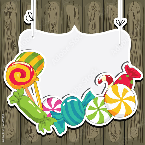 Vector: Sweets on wooden background Sweets on wooden background