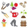 Colored gardening icons - tools and plants