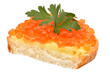 Sandwich with red caviar and parsley