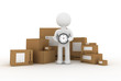 personnage blanc et cartons