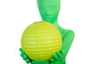 Green alien like person holding a moon lantern