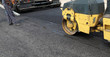 Roadwork road roller at hot asphalt Roadwork road roller at hot asphalt