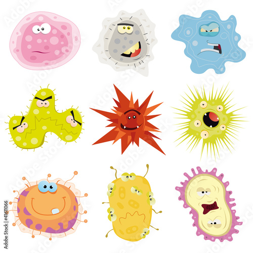 Vector: Cartoon Germs, Virus And Microbes Cartoon Germs, Virus And Microbes