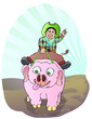 Vector: little cowboy riding funny pig little cowboy riding funny pig