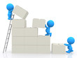 canvas print picture - 3D characters building a wall