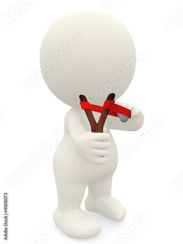 Illustration: 3D guy holding slingshot 3D guy holding slingshot