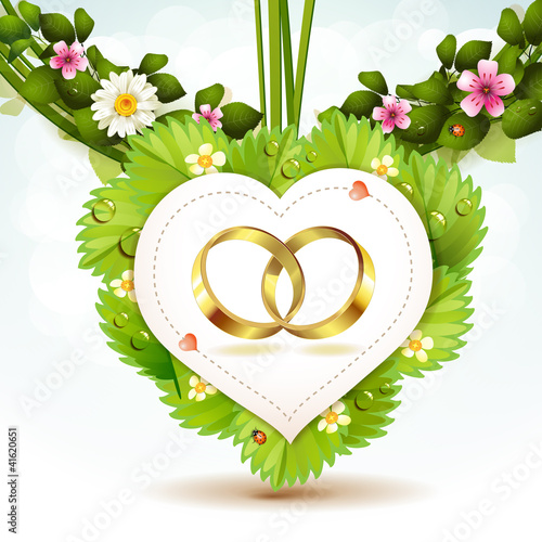 Vector: Two wedding ring on white shape heart Two wedding ring on white shape heart