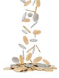 Heap of gold and silver coins falling to the ground