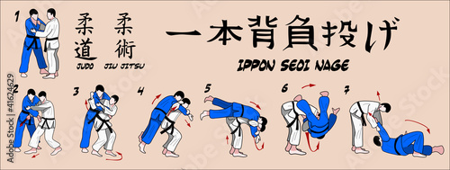 Vektor: Judo projection over his shoulder with one hand Judo projection over his shoulder with one hand