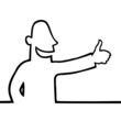 Black line art illustration of a man with his thumbs up.