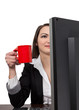 Businesswoman with a red cup of coffee