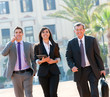 Business colleagues walking outdoors.