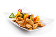 Grilled meat and vegetables on white background Grilled meat and vegetables on white background