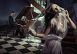 Sexy woman dancing to the piano music