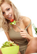 Woman with salad isolated on white