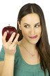 Girl hungry looking at red apple Girl hungry looking at red apple