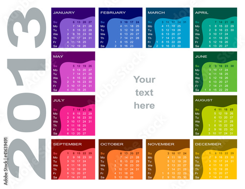 Vektor: Coloful calendar 2013 (English, Sunday first) Coloful calendar 2013 (English, Sunday first)